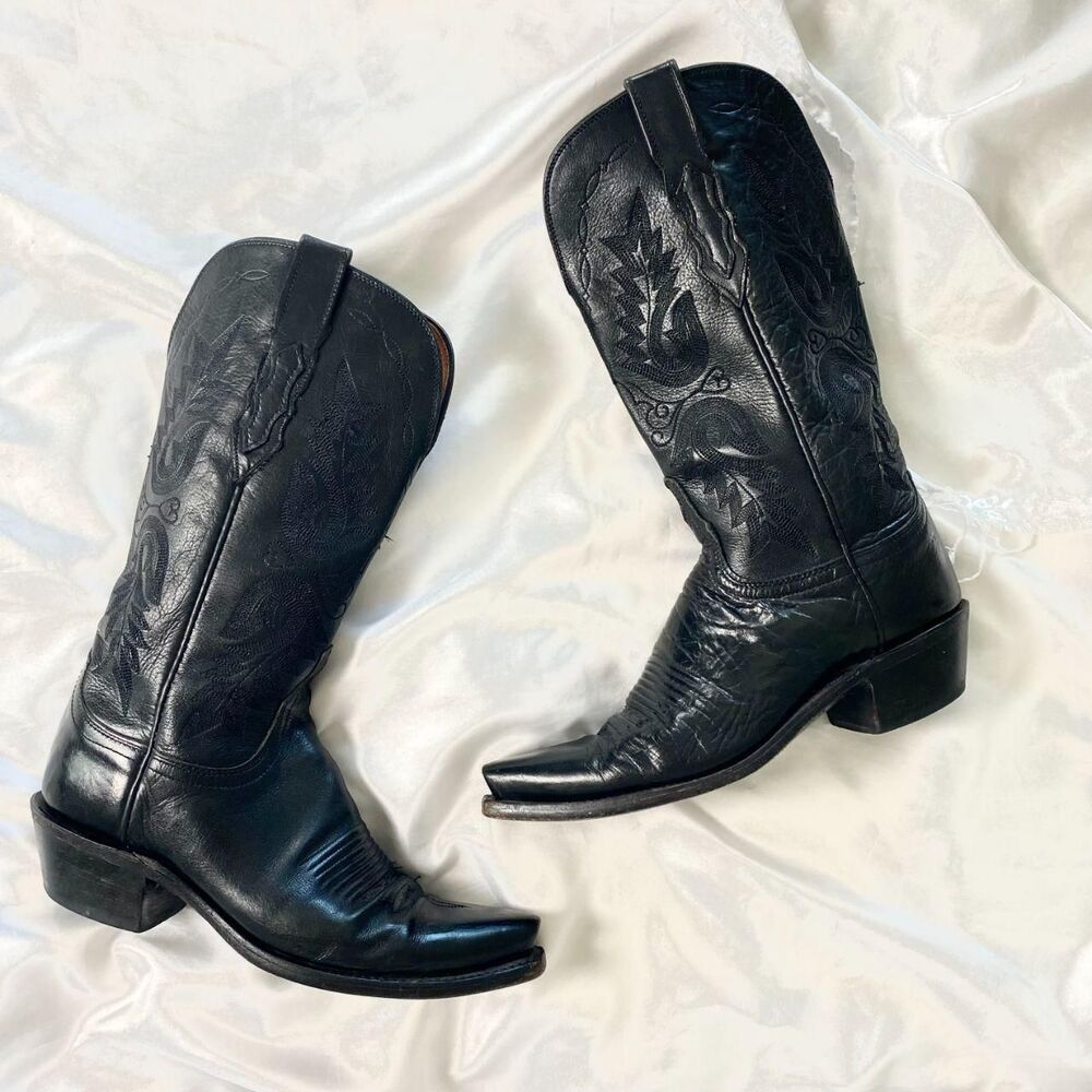 1883 by Lucchese Black Leather Sharp Snip Toe Western Cowgirl Boots Size US 6.5 - Picture 2 of 9